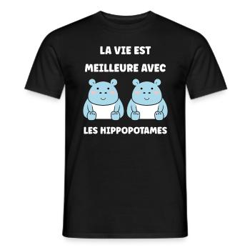 amour petit hippopotame - T-shirt homme - noir - Devant - AI Model Male 178 light (178cm)