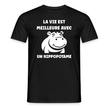 amour petit hippopotame - T-shirt homme - noir - Devant - AI Model Male 178 light (178cm)