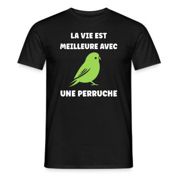 Oiseaux perruches humour petite perruche - T-shirt homme - noir - Devant - AI Model Male 178 light (178cm)