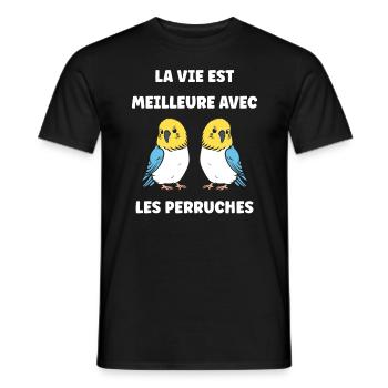 Oiseaux perruches humour petite perruche - T-shirt homme - noir - Devant - AI Model Male 178 light (178cm)