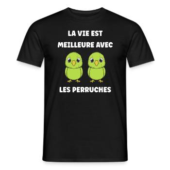 Oiseaux perruches humour petite perruche - T-shirt homme - noir - Devant - AI Model Male 178 light (178cm)
