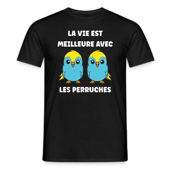 Oiseaux perruches humour petite perruche - T-shirt homme - noir - Devant - AI Model Male 178 light (178cm)
