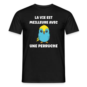 Oiseaux perruches humour petite perruche - T-shirt homme - noir - Devant - AI Model Male 178 light (178cm)