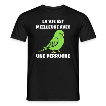 Oiseaux perruches humour petite perruche - T-shirt homme - noir - Devant - AI Model Male 178 light (178cm)