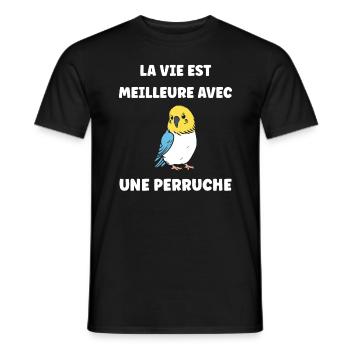 Oiseaux perruches humour petite perruche - T-shirt homme - noir - Devant - AI Model Male 178 light (178cm)