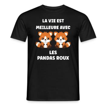 Renard amour Petit panda roux - T-shirt homme - noir - Devant - AI Model Male 178 light (178cm)