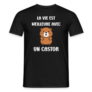 Humour petit castor - T-shirt homme - noir - Devant - AI Model Male 178 light (178cm)