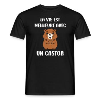 Humour petit castor - T-shirt homme - noir - Devant - AI Model Male 178 light (178cm)