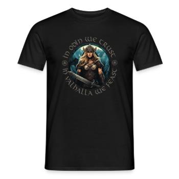 IN ODIN WE TRUST – IN VALHALLA WE FEAST! Wikinger - Männer T-Shirt - Schwarz - Vorne - AI Model Male 178 light (178cm)