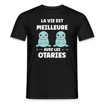Animal mignon humour otarie - T-shirt homme - noir - Devant - AI Model Male 178 light (178cm)