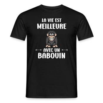 Humour petit singe babouin - T-shirt homme - noir - Devant - AI Model Male 178 light (178cm)