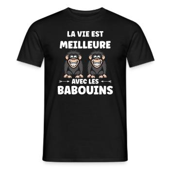 Humour petit singe babouin - T-shirt homme - noir - Devant - AI Model Male 178 light (178cm)