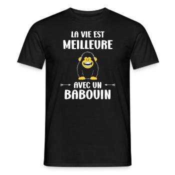 Humour petit singe babouin - T-shirt homme - noir - Devant - AI Model Male 178 light (178cm)