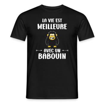 Humour petit singe babouin - T-shirt homme - noir - Devant - AI Model Male 178 light (178cm)