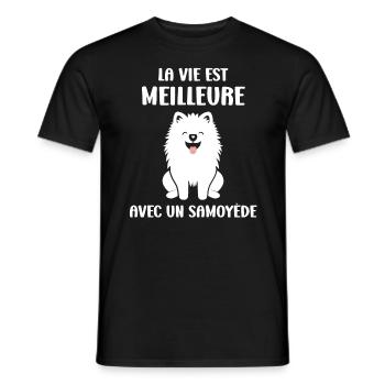 Humour Chien Samoyède - T-shirt homme - noir - Devant - AI Model Male 178 light (178cm)