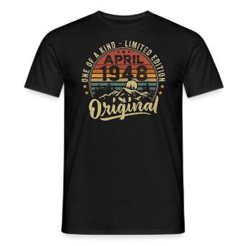 April 1948 Vintage Birthday Gift 1948 - Men's T-Shirt - black - Front - AI Model Male 178 light (178cm)