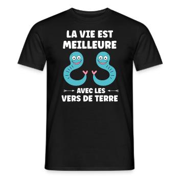 Humour ver de terre - T-shirt homme - noir - Devant - AI Model Male 178 light (178cm)