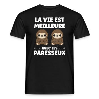 Animal humour paresseux - T-shirt homme - noir - Devant - AI Model Male 178 light (178cm)
