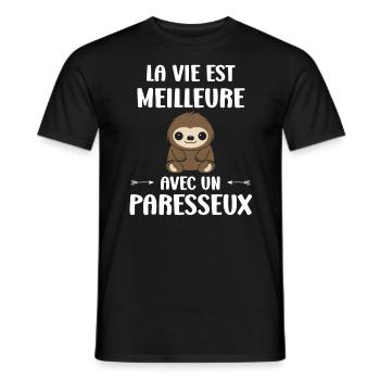 Animal humour paresseux - T-shirt homme - noir - Devant - AI Model Male 178 light (178cm)