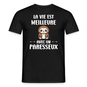 Animal humour paresseux - T-shirt homme - noir - Devant - AI Model Male 178 light (178cm)
