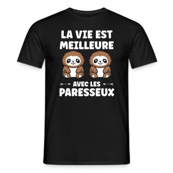 Animal humour paresseux - T-shirt homme - noir - Devant - AI Model Male 178 light (178cm)