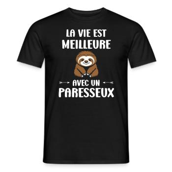 Animal humour paresseux - T-shirt homme - noir - Devant - AI Model Male 178 light (178cm)