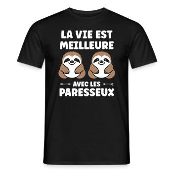 Animal humour paresseux - T-shirt homme - noir - Devant - AI Model Male 178 light (178cm)