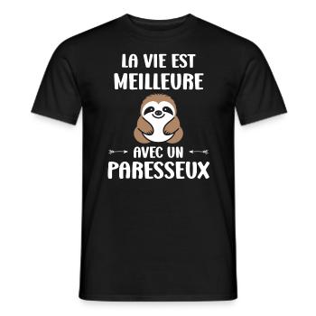 Animal humour paresseux - T-shirt homme - noir - Devant - AI Model Male 178 light (178cm)