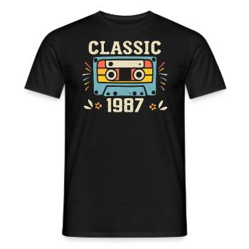 Vintage 1987 Cassette D'anniversaire Rétro 1987 - T-shirt homme - noir - Devant - AI Model Male 178 light (178cm)