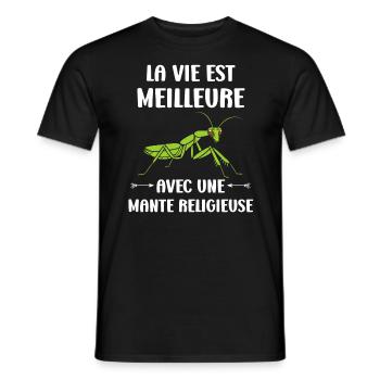 Humour insecte Mante religieuse - T-shirt homme - noir - Devant - AI Model Male 178 light (178cm)