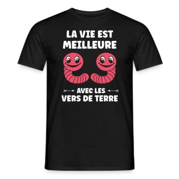 Humour ver de terre - T-shirt homme - noir - Devant - AI Model Male 178 light (178cm)
