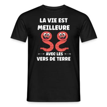 Humour ver de terre - T-shirt homme - noir - Devant - AI Model Male 178 light (178cm)