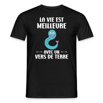 Humour ver de terre - T-shirt homme - noir - Devant - AI Model Male 178 light (178cm)