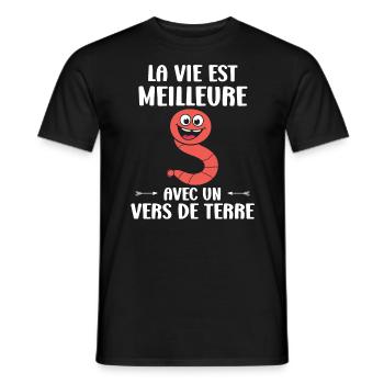 Humour ver de terre - T-shirt homme - noir - Devant - AI Model Male 178 light (178cm)