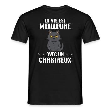 Humour chat chartreux - T-shirt homme - noir - Devant - AI Model Male 178 light (178cm)