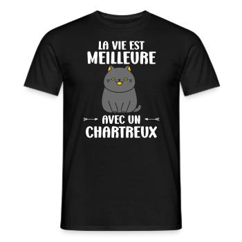 Humour chat chartreux - T-shirt homme - noir - Devant - AI Model Male 178 light (178cm)
