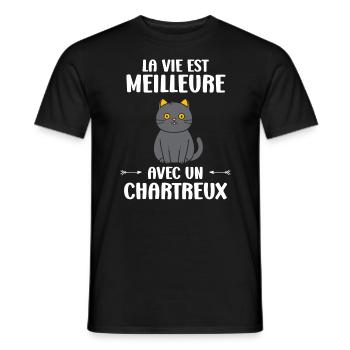 Humour chat chartreux - T-shirt homme - noir - Devant - AI Model Male 178 light (178cm)