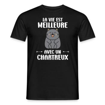 Humour chat chartreux - T-shirt homme - noir - Devant - AI Model Male 178 light (178cm)