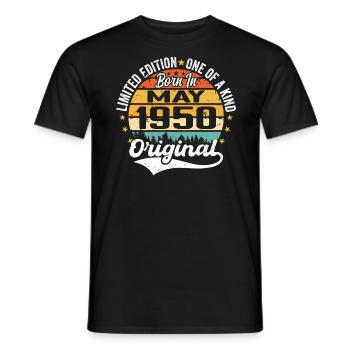May 1950 Birthday Gift Born in May 1950 - Men's T-Shirt - black - Front - AI Model Male 178 light (178cm)