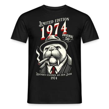 Edition limitée 1974 - Original pour 50 ans - T-shirt homme - noir - Devant - AI Model Male 178 light (178cm)
