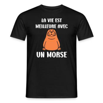Animal humour Morse - T-shirt homme - noir - Devant - AI Model Male 178 light (178cm)