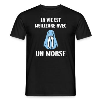 Animal humour Morse - T-shirt homme - noir - Devant - AI Model Male 178 light (178cm)