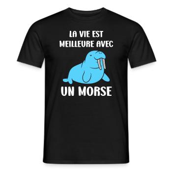 Animal humour Morse - T-shirt homme - noir - Devant - AI Model Male 178 light (178cm)