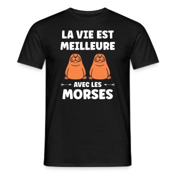 Animal humour Morse - T-shirt homme - noir - Devant - AI Model Male 178 light (178cm)