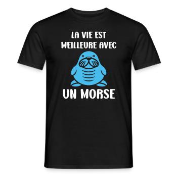 Animal humour Morse - T-shirt homme - noir - Devant - AI Model Male 178 light (178cm)