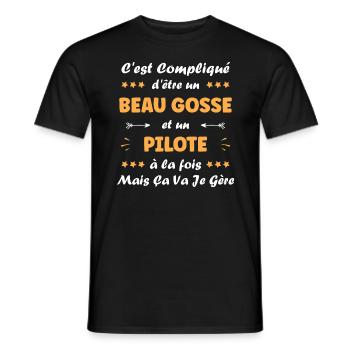 pilote - T-shirt homme - noir - Devant - AI Model Male 178 light (178cm)