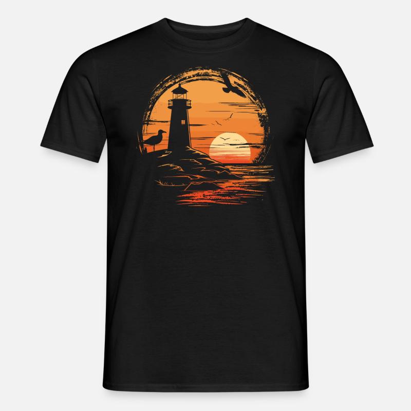 Möwe Seevogel Leuchtturm Sunset - Männer T-Shirt - Schwarz