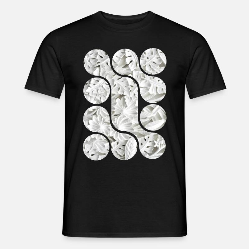 Abstrakte weiße Blattmuster - Männer T-Shirt - Schwarz