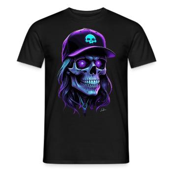 Lila Glow Totenkopf Hippie Mütze - Männer T-Shirt - Schwarz - Vorne - AI Model Male 178 light (178cm)