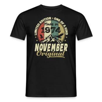 November 1974, November 1974 Geburtstagsgeschenk - Männer T-Shirt - Schwarz - Vorne - AI Model Male 178 light (178cm)